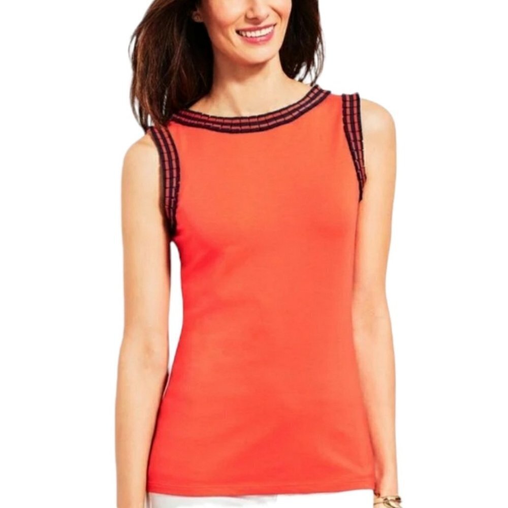 Talbots Grosgrain Ribbon Trim Tank Shell L Red Navy - Picture 7 of 7